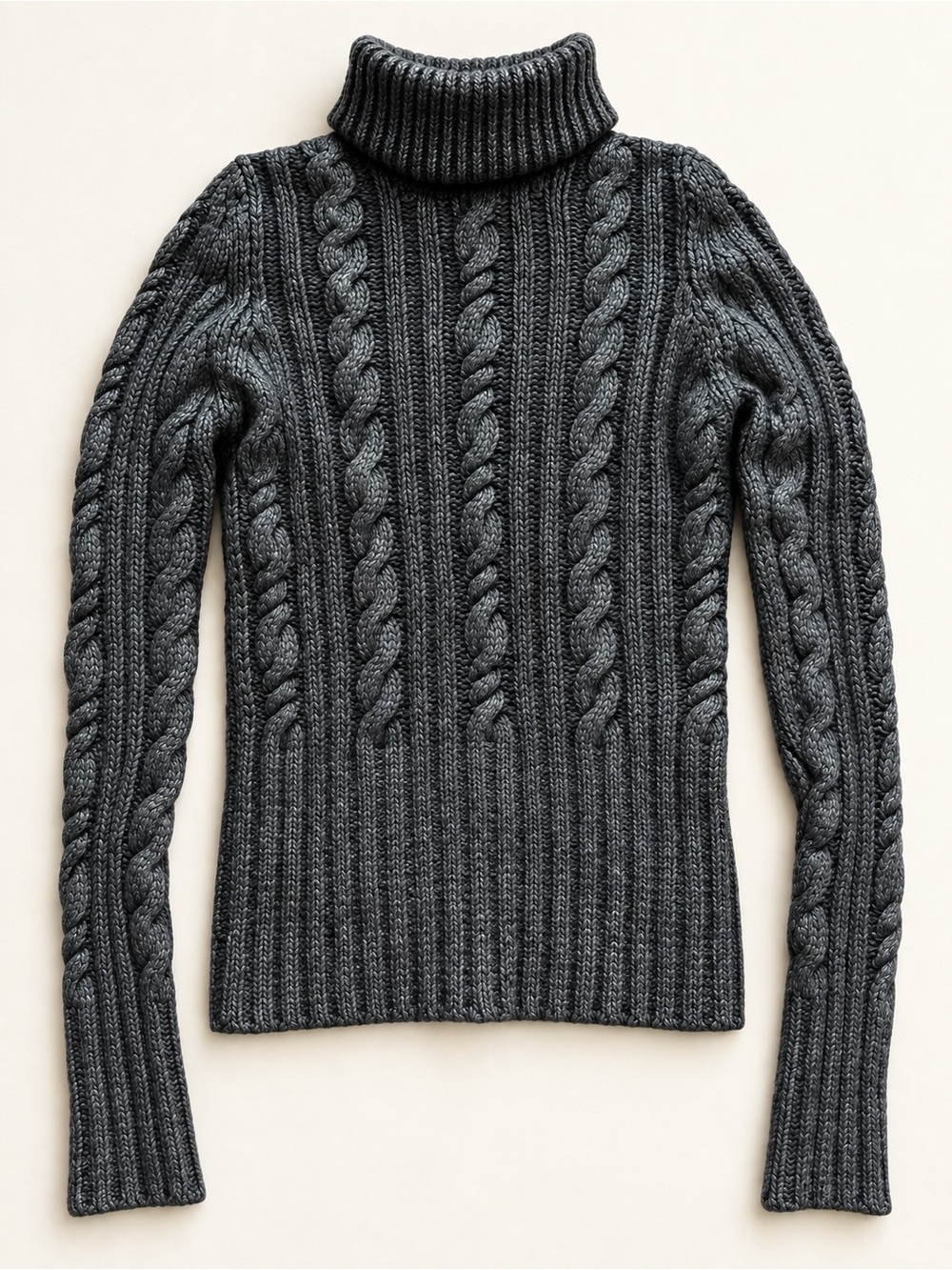 GF Ferre Metallic Gray Wool Blend Cable Knit Turtleneck Sweater XS